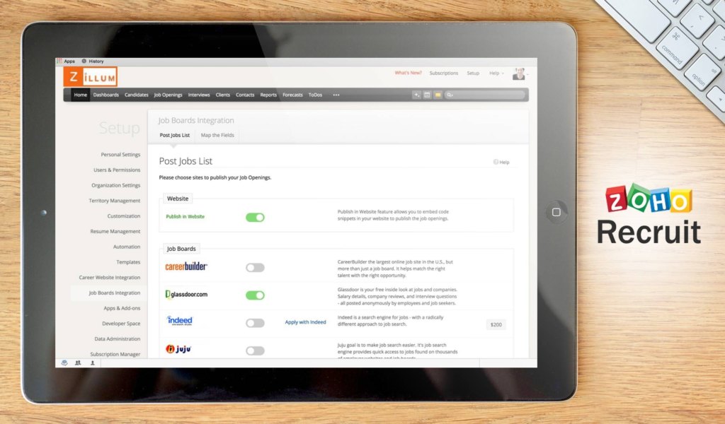 Zoho Recruit dashboard