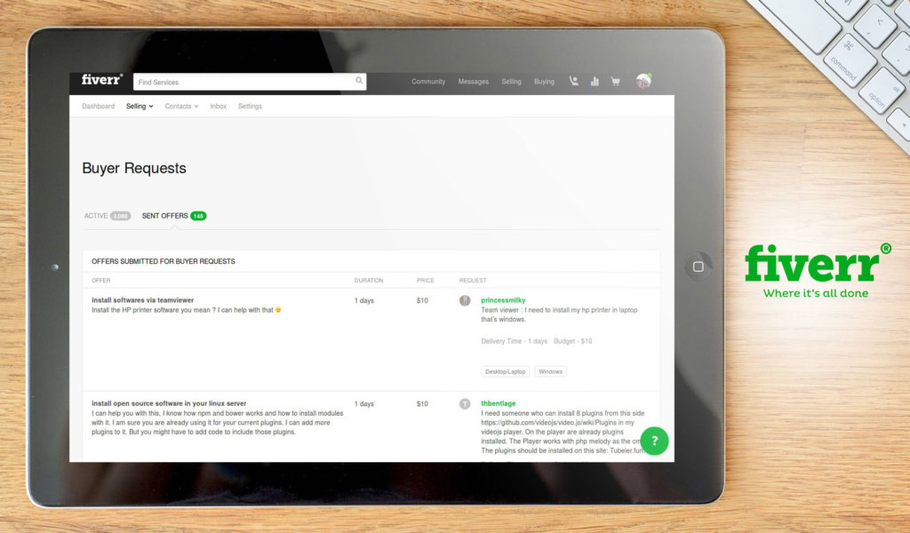 fiverr dashboard example