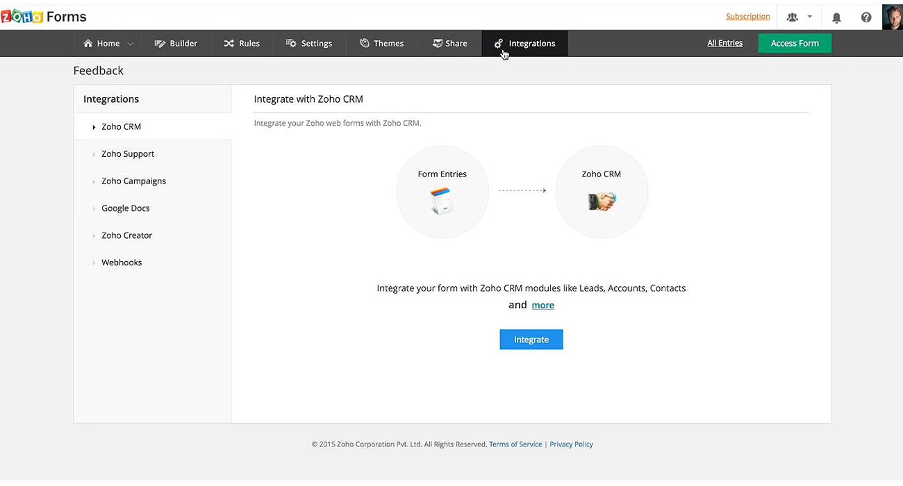 Zoho Forms dashboard sample