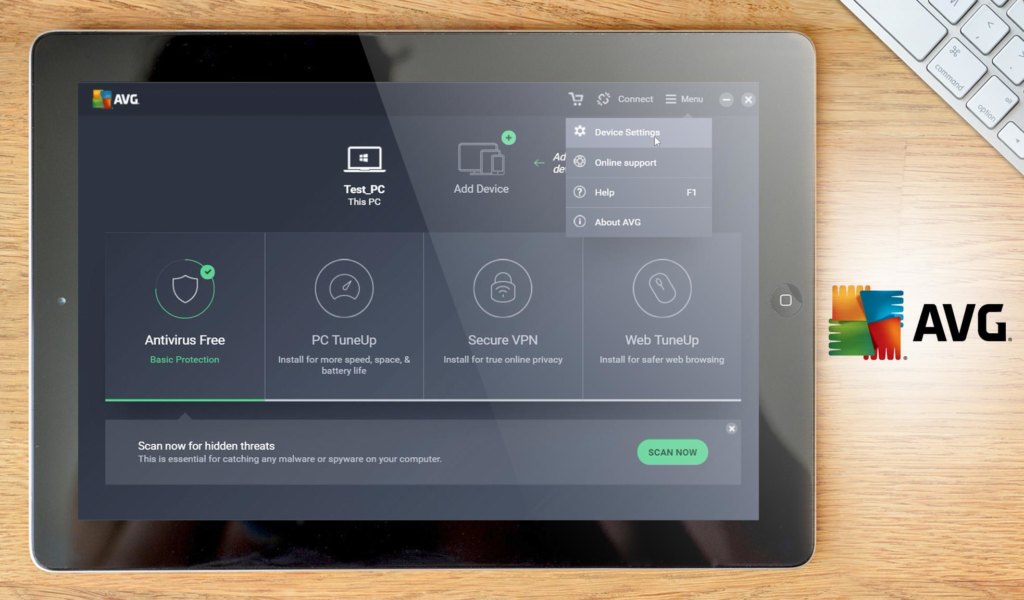 AVG Antivirus dashboard example