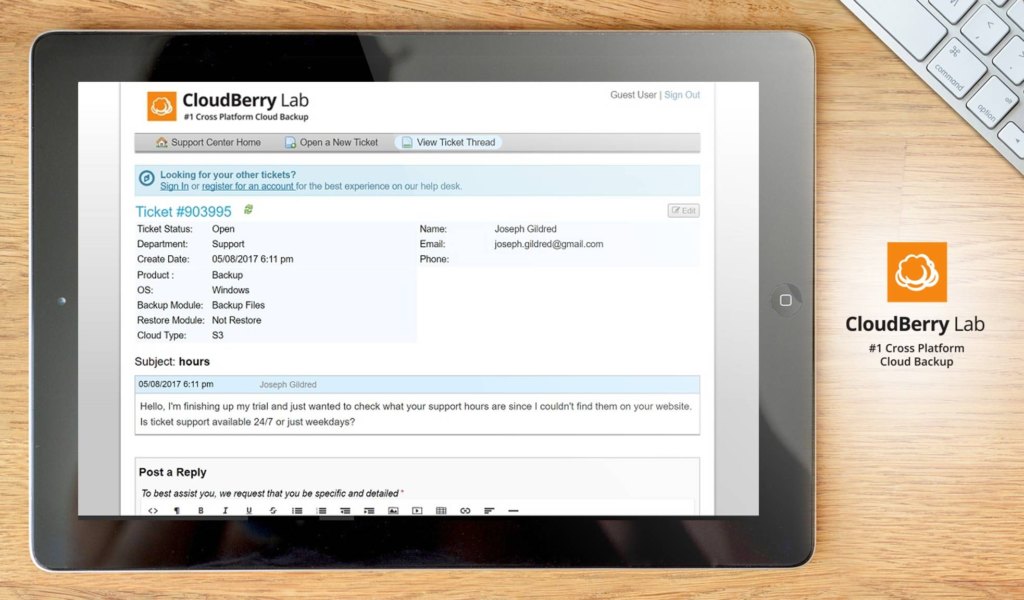 CloudBerry dashboard