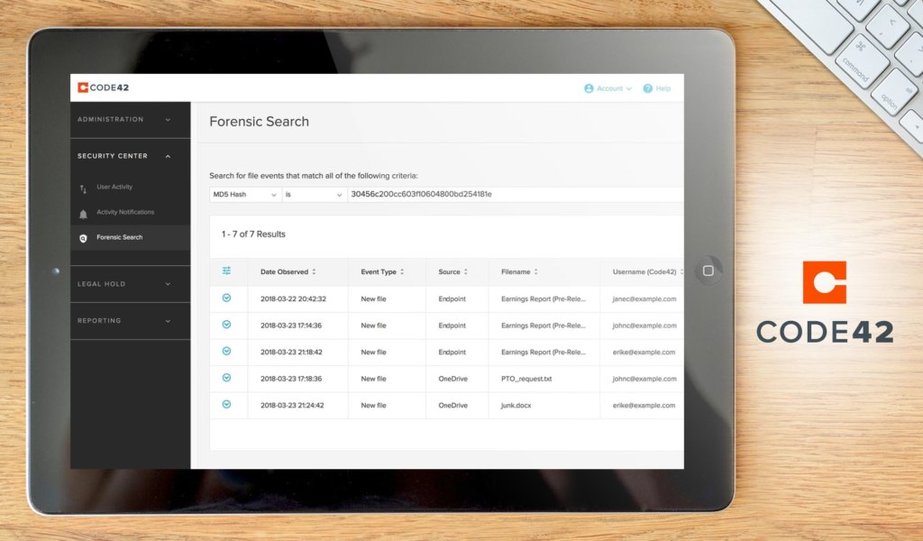 Code42 dashboard example