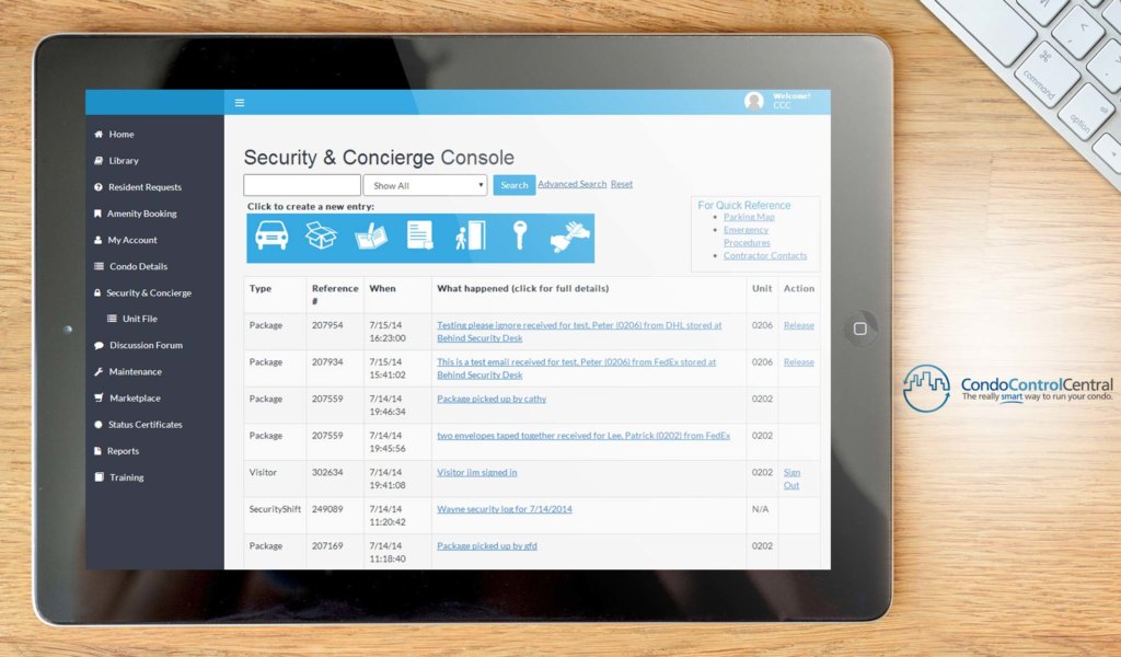 condo control central dashboard example