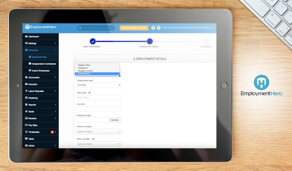 Employment Hero dashboard example