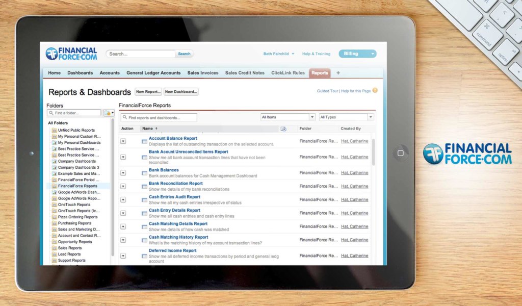 FinancialForce ERP dashboard