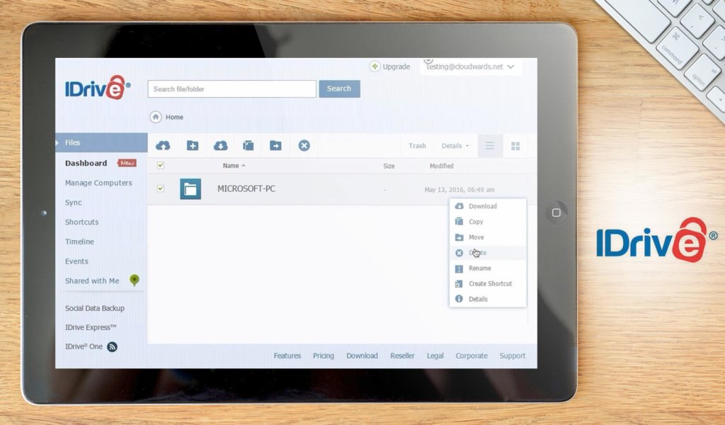 IDrive dashboard example