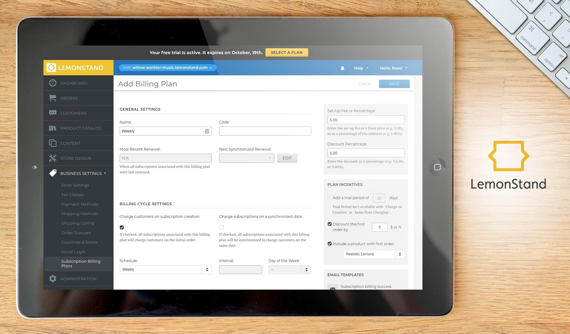 LemonStand dashboard