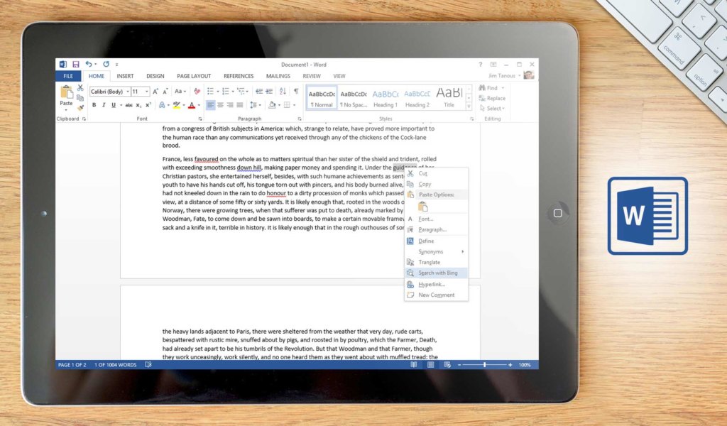 Microsoft Word dashboard