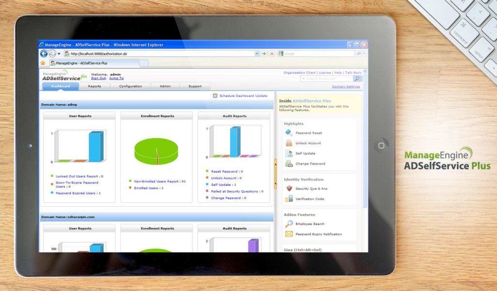ManageEngine ADSelfService Plus dashboard example