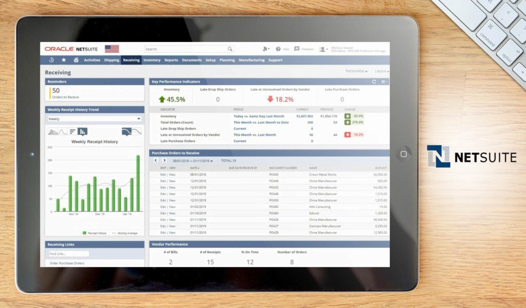NetSuite ERP dashboard