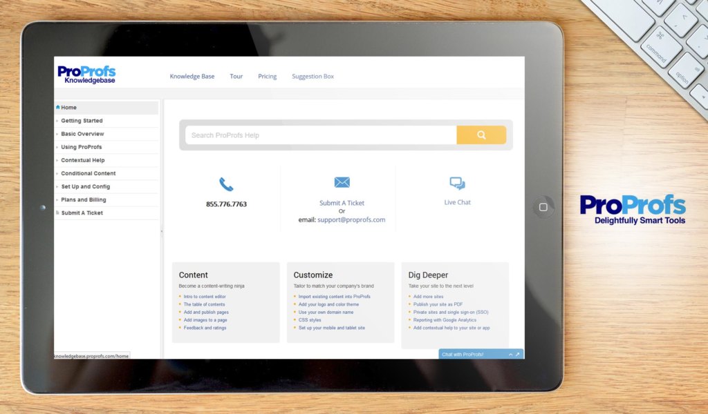 ProProfs KnowledgeBase dashboard