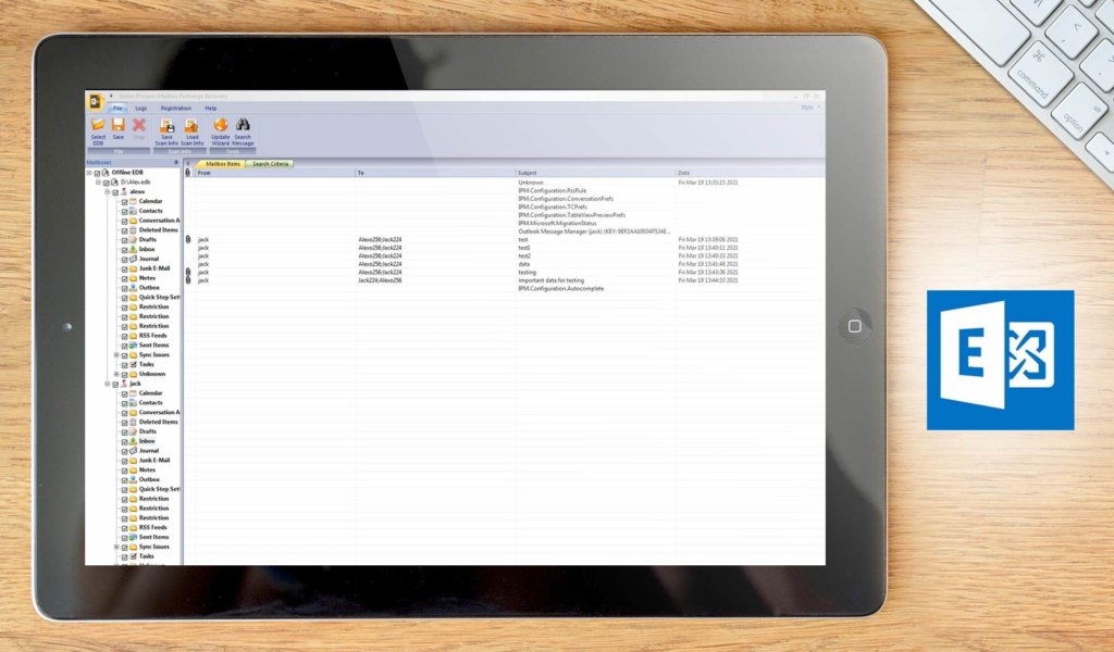 Mailbox Exchange Recovery dashboard example