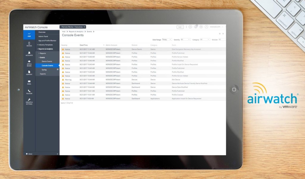 AirWatch dashboard