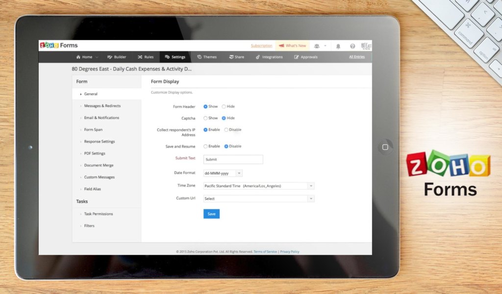 zoho forms dashboard example