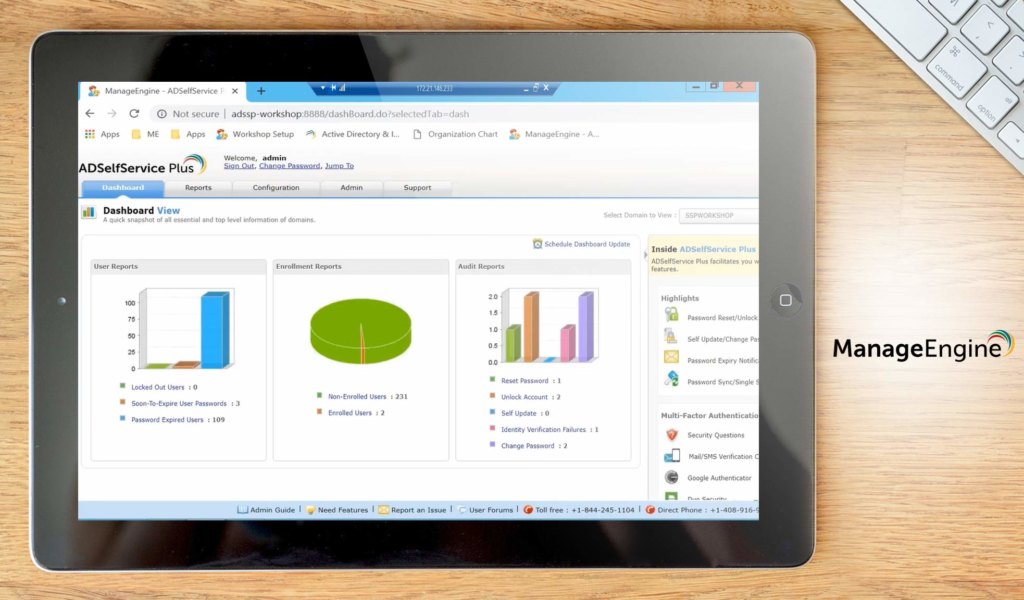 ManageEngine ADSelfService Plus dashboard example
