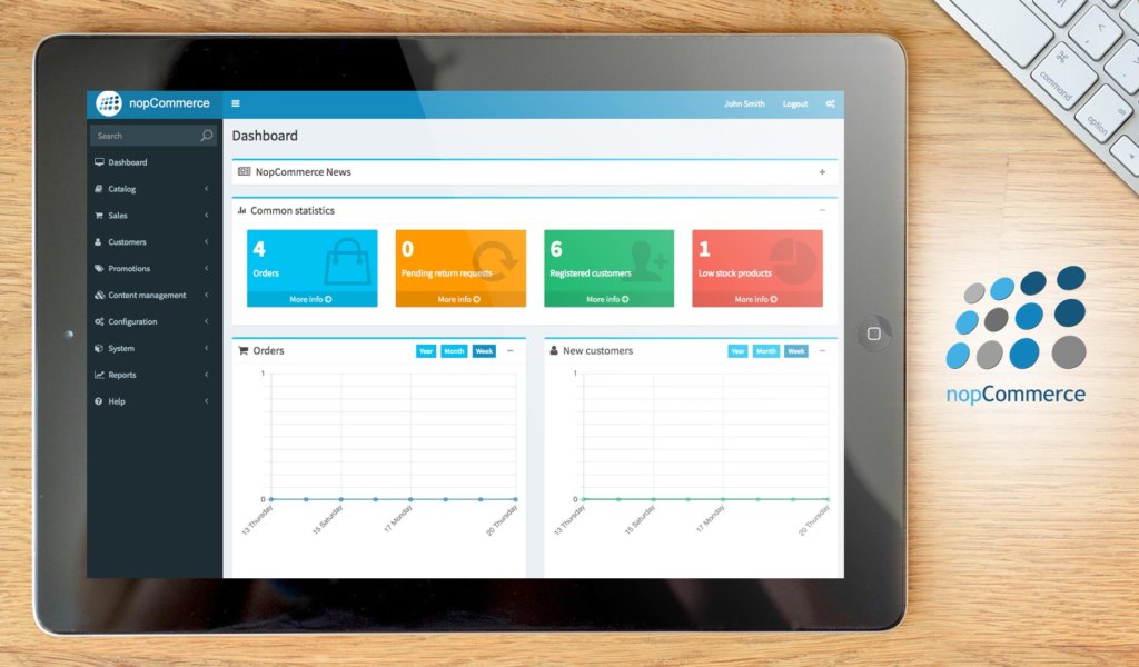 nopCommerce dashboard