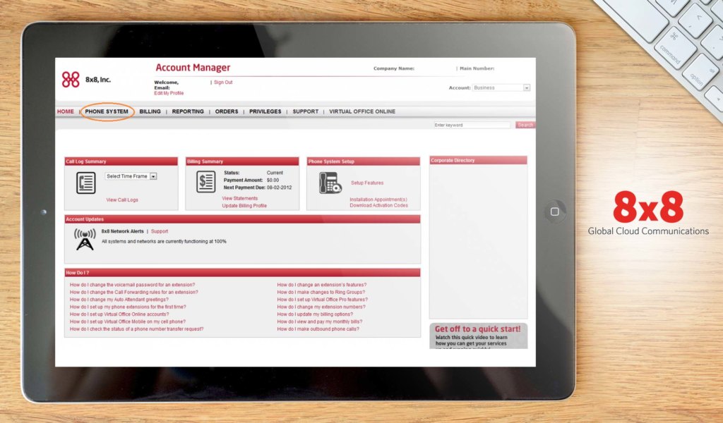 8x8 VoIP Phone Service dashboard example