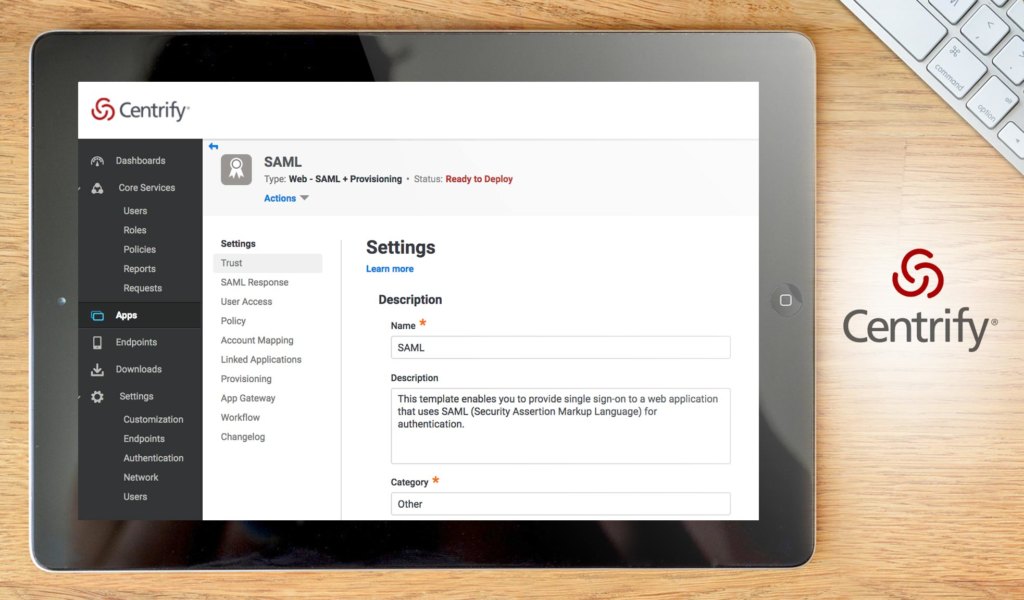 Centrify Application Services dashboard