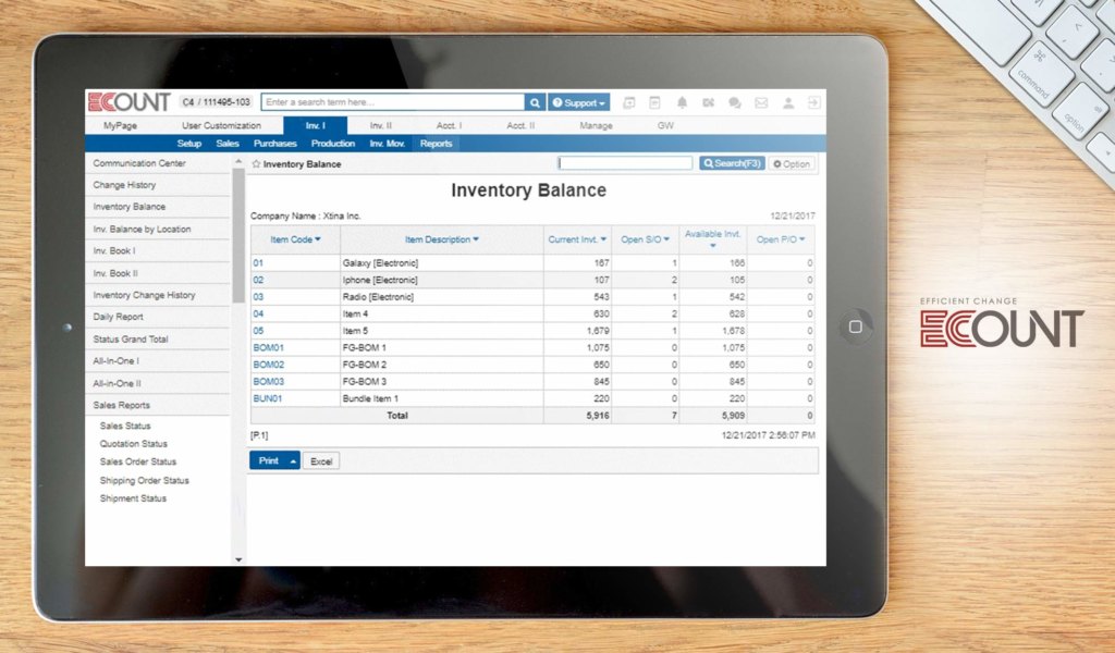 ECount ERP dashboard example