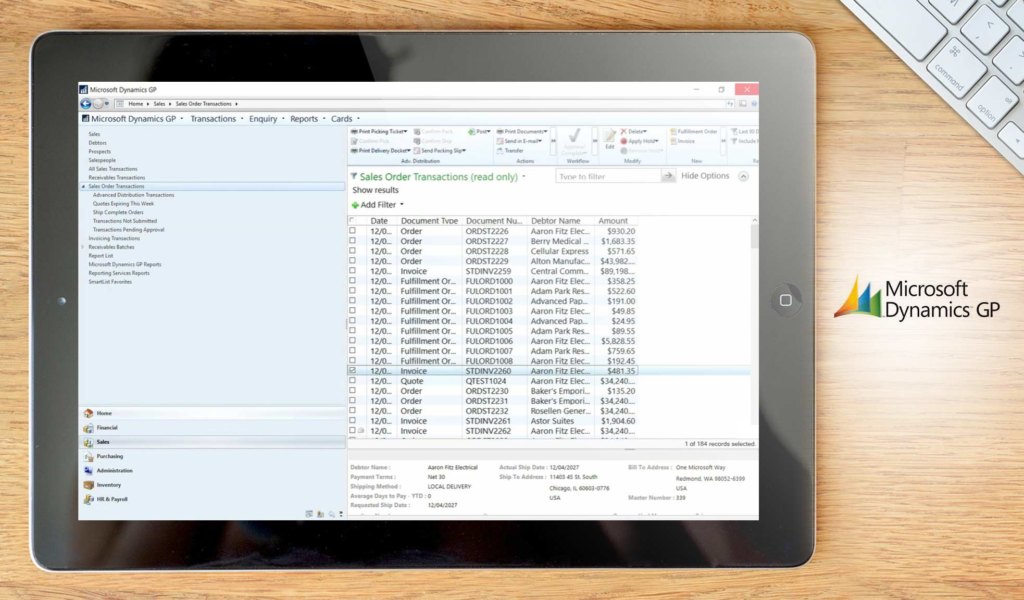 Microsoft Dynamics GP dashboard example