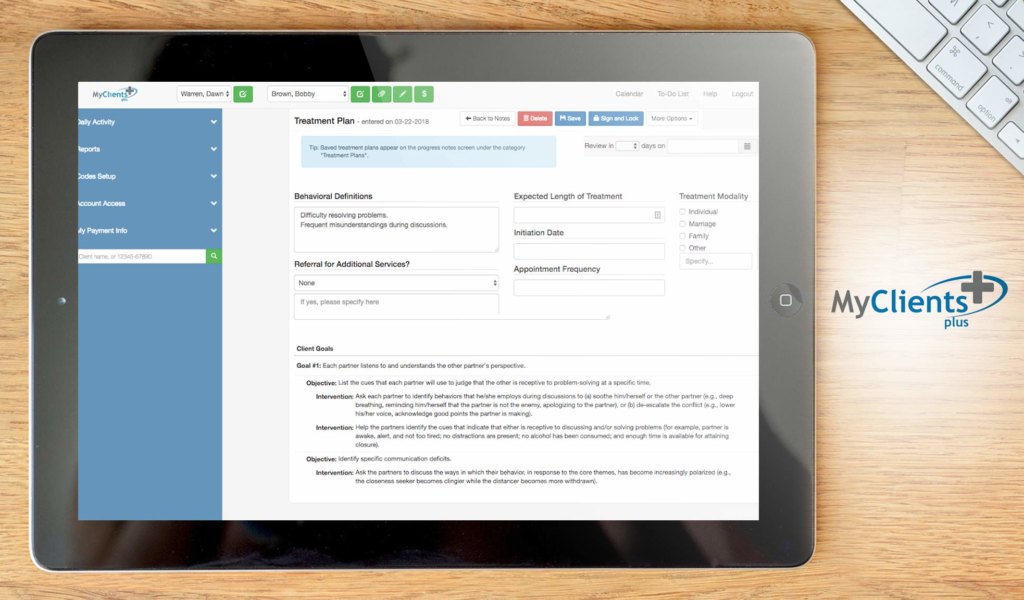 My Clients Plus dashboard example