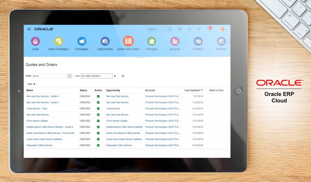 Oracle ERP Cloud dashboard