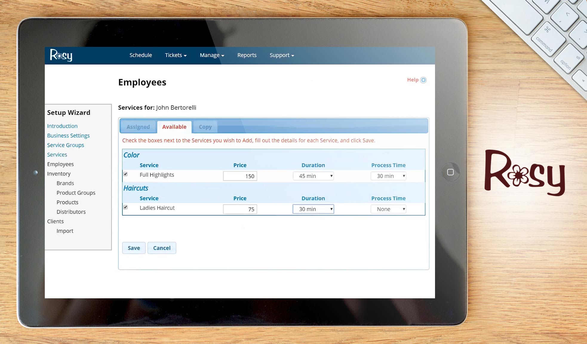 Rosy Salon Software dashboard