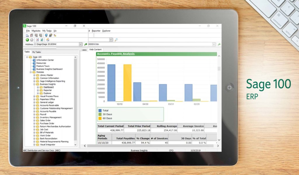 Sage 100 ERP dashboard example