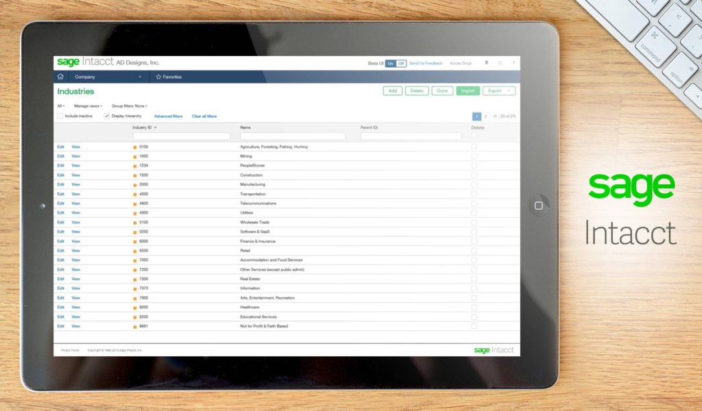 Sage Intacct dashboard example