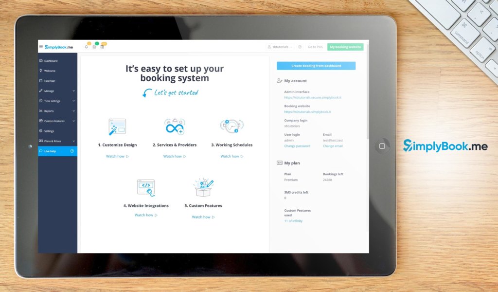SimplyBook.me dashboard example