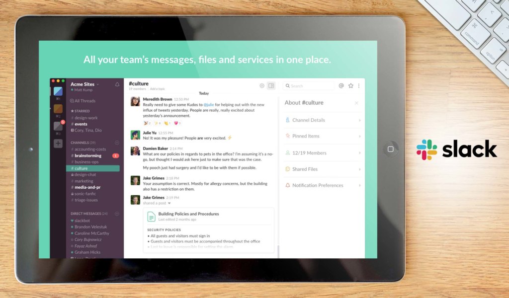 Slack dashboard example