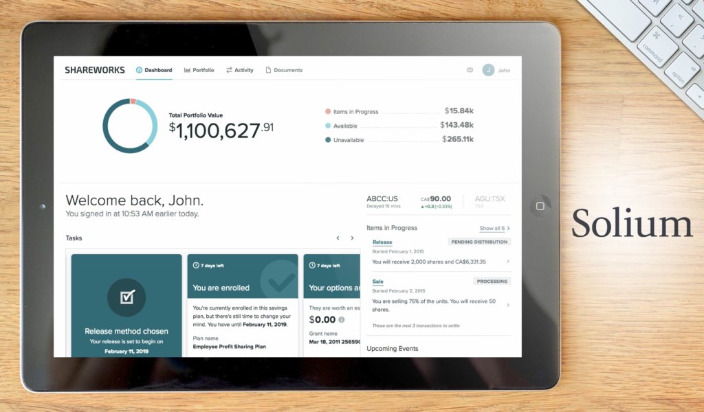 Solium Shareworks dashboard example