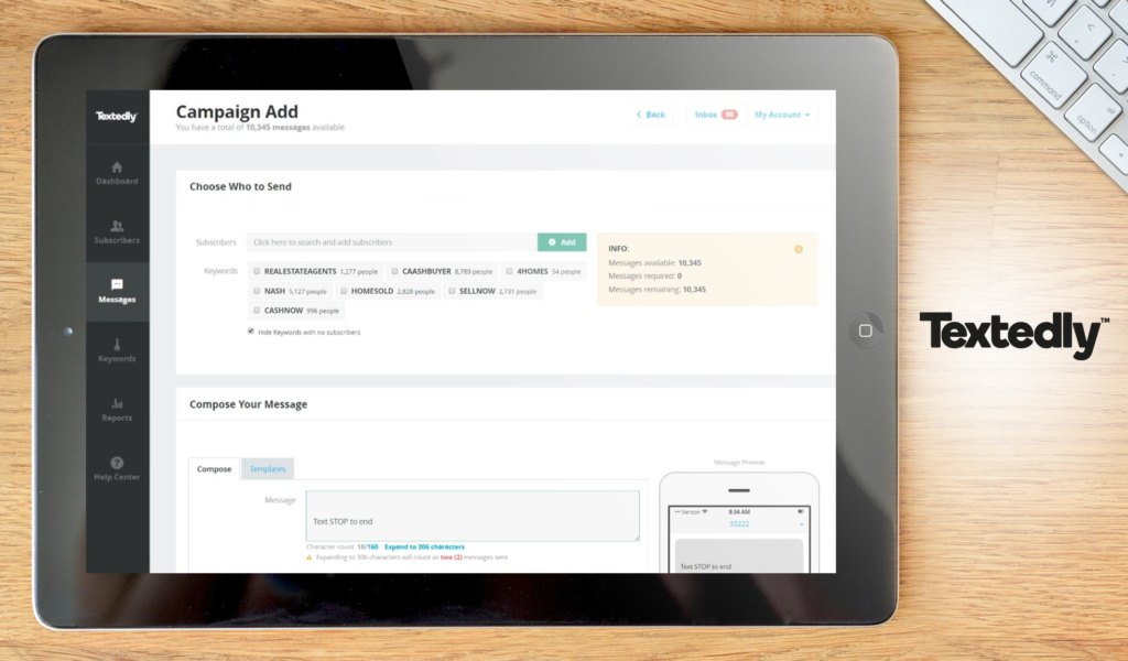 Textedly dashboard example
