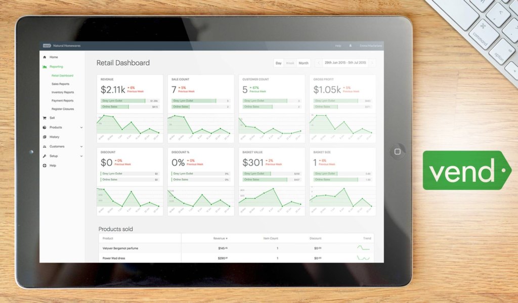 Vend dashboard example
