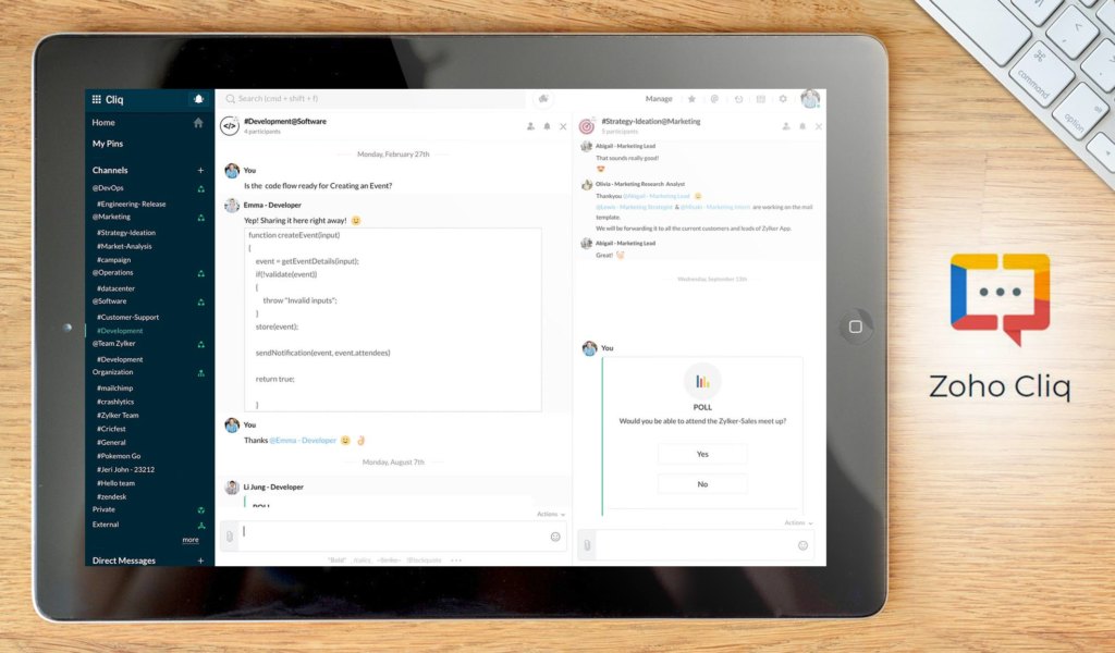 Zoho Cliq dashboard example
