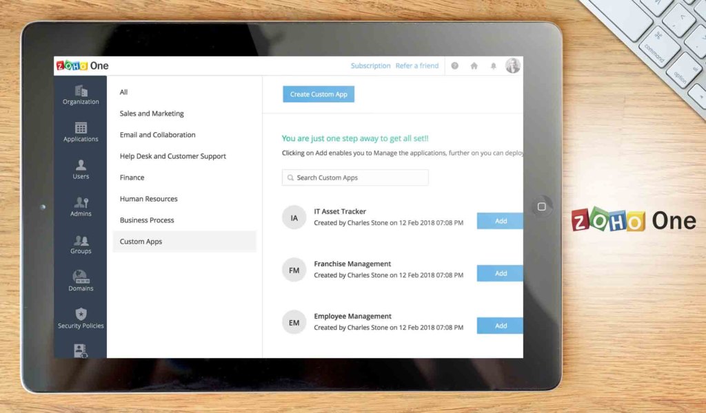 Zoho One dashboard example