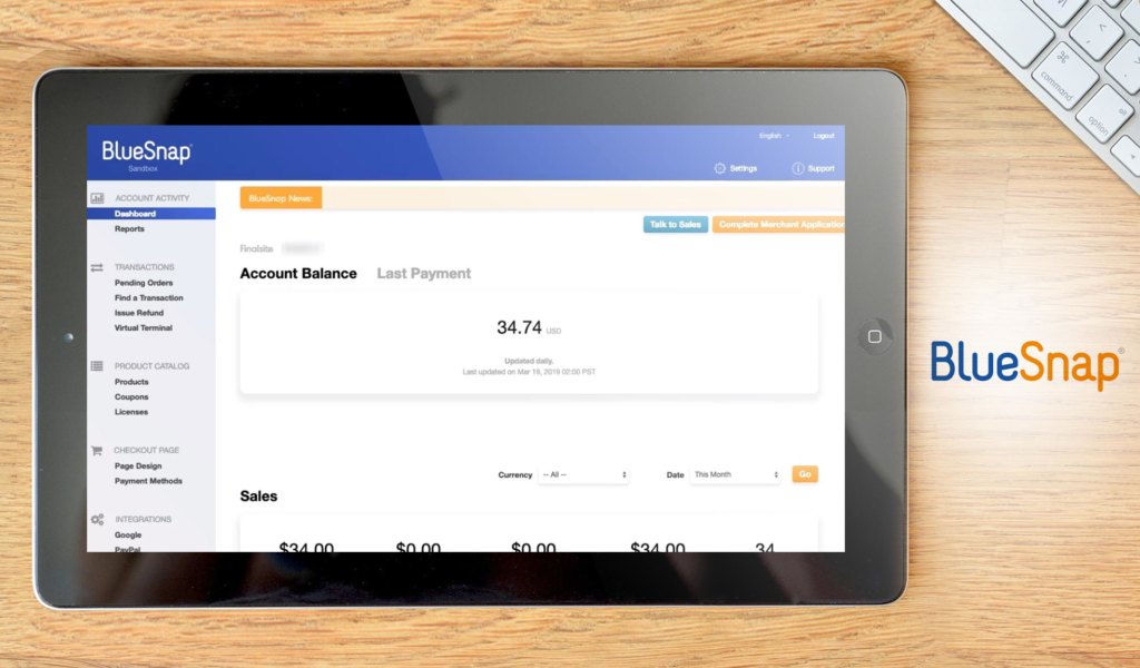 BlueSnap dashboard