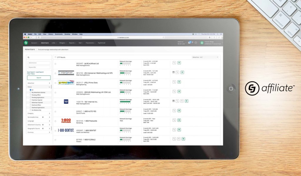 CJ Affiliate dashboard example