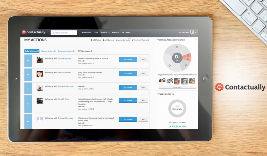 Contactually dashboard