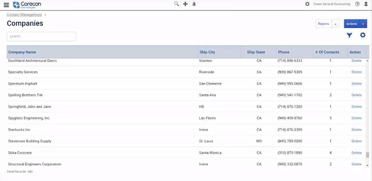 manage contacts with Corecon