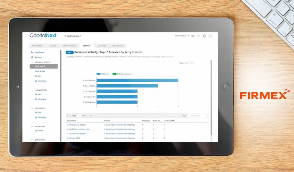 Firmex Virtual Data Room dashboard example