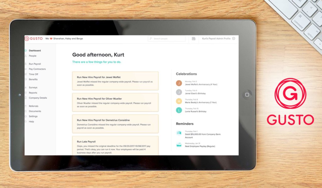 gusto hr dashboard example