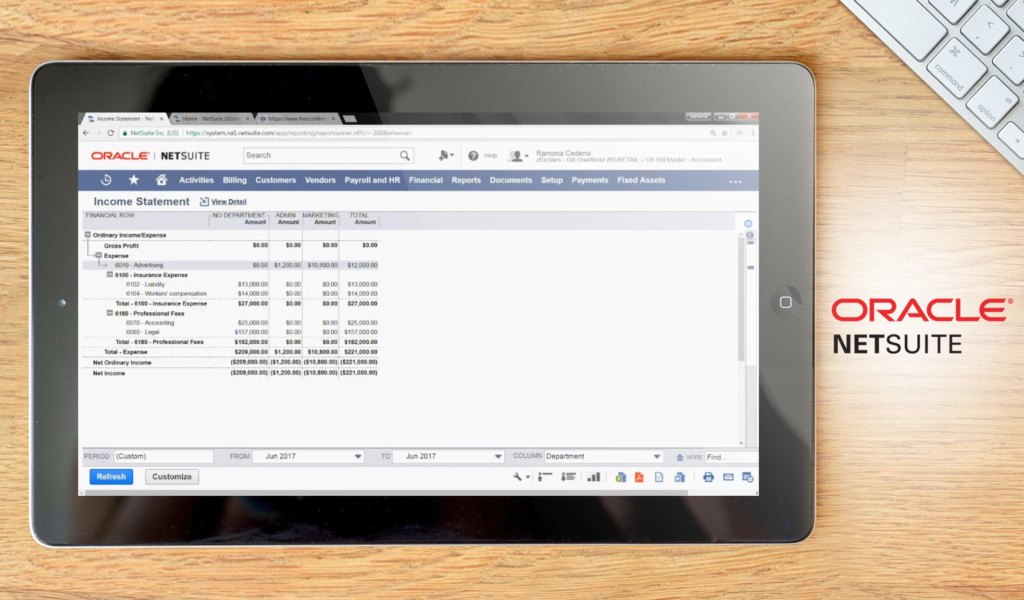 NetSuite ERP dashboard