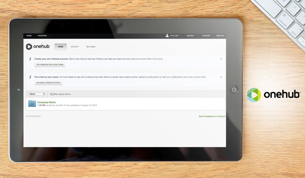 Onehub dashboard example