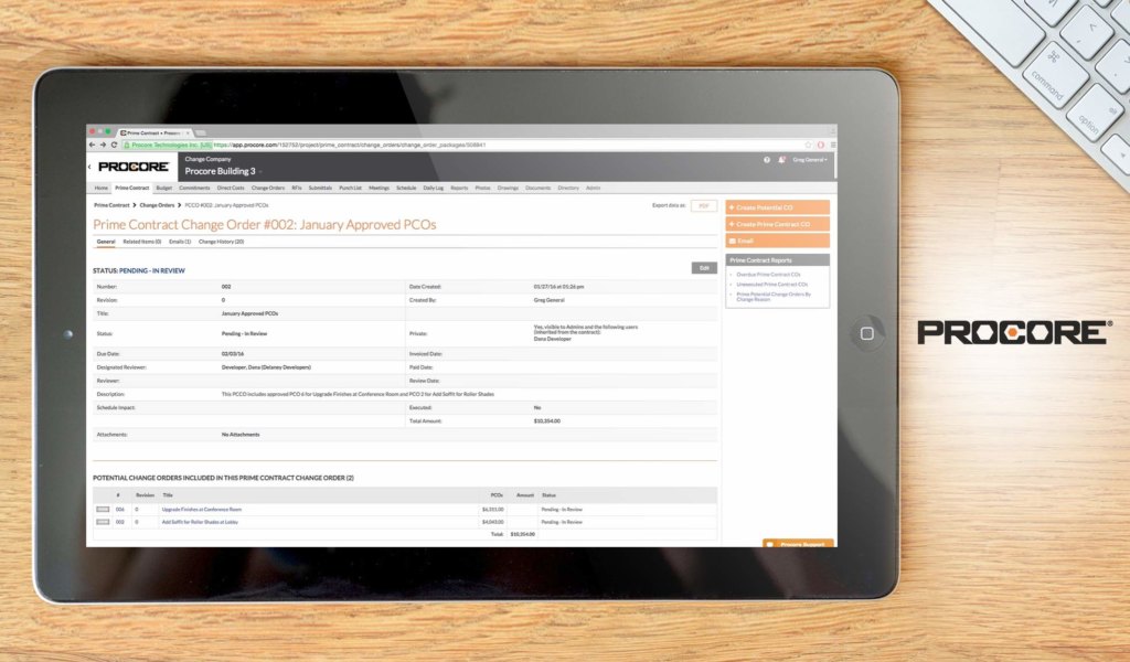 Procore dashboard