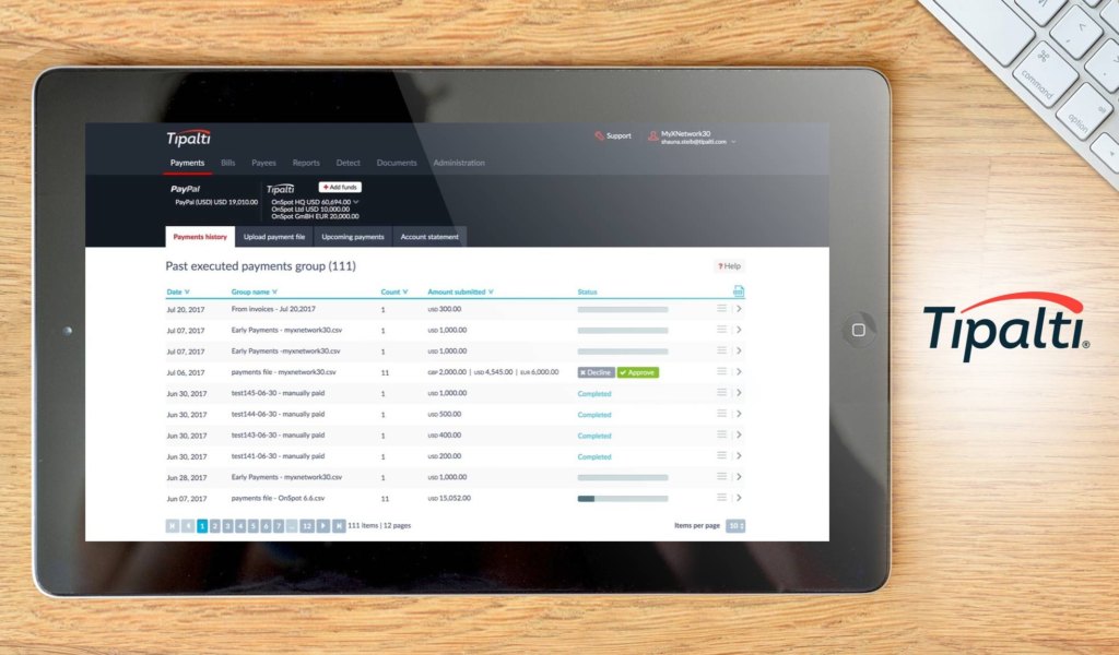 Tipalti dashboard example