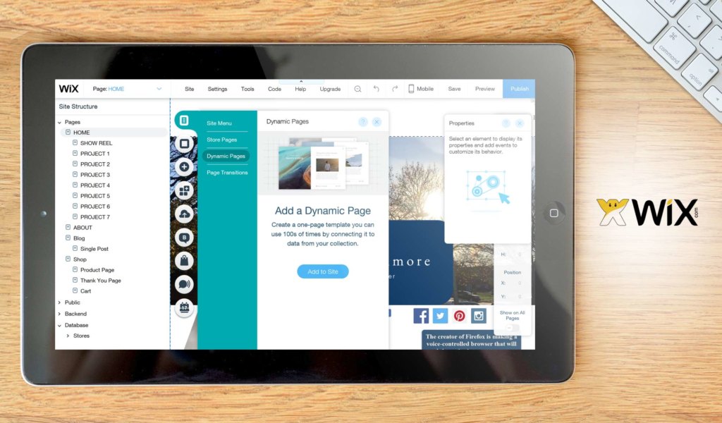 Wix dashboard