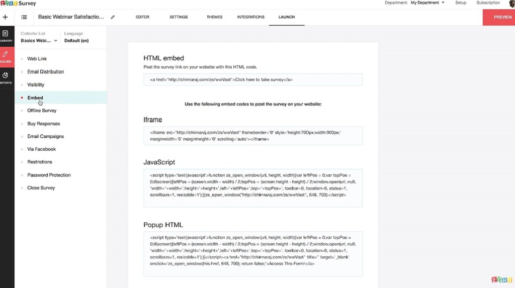 Zoho Survey Dashboard