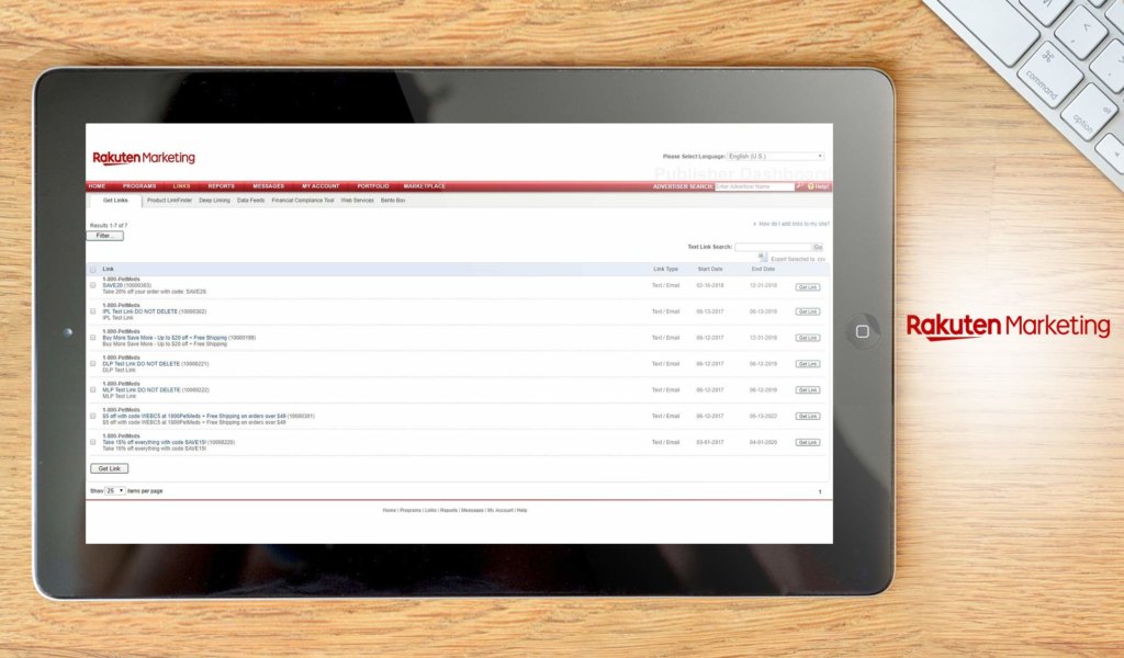 Rakuten Marketing Affiliate dashboard