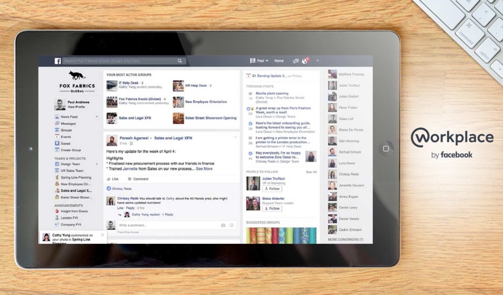 Workplace by Facebook dashboard example